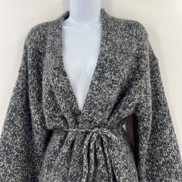 ZARA S Alpaca Blend Belted Cardigan Gray Marled Knit Fuzzy Cozy Wrap - Picture 8 of 9